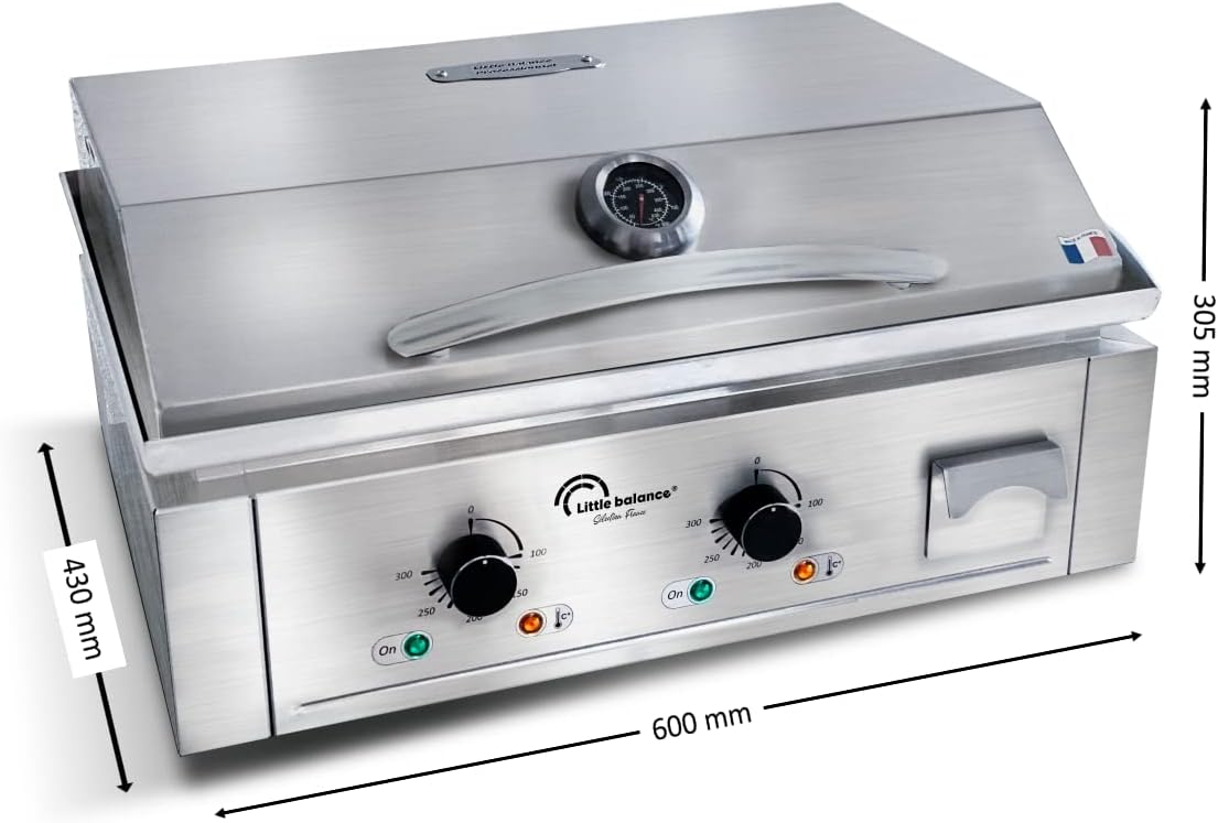 LITTLE BALANCE 8473 plancha pro inox 2 zones + couvercle, 3500W, made in France