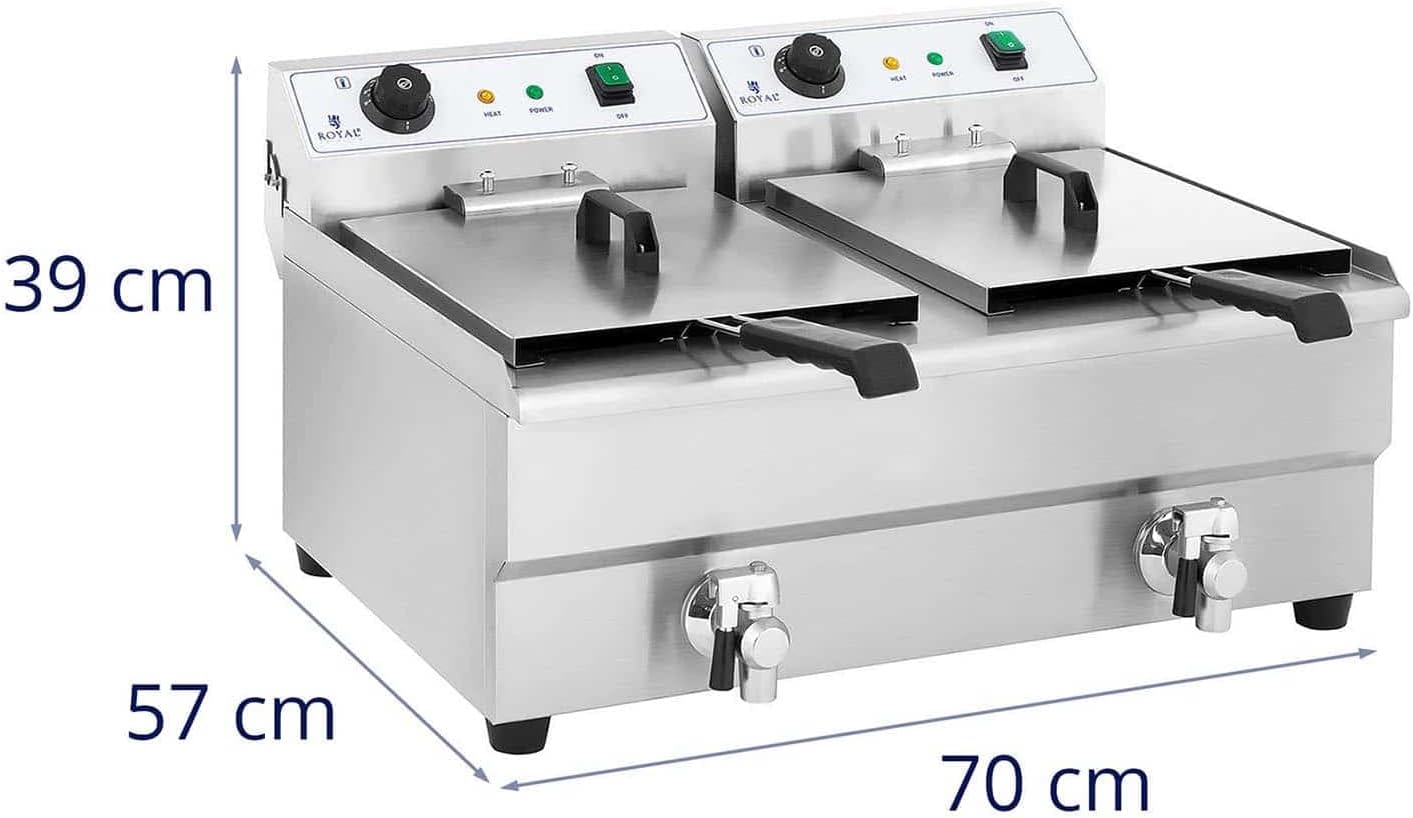 Royal Catering friteuse électrique 2x3200W, 2x12L huile, pro, inox, robinets
