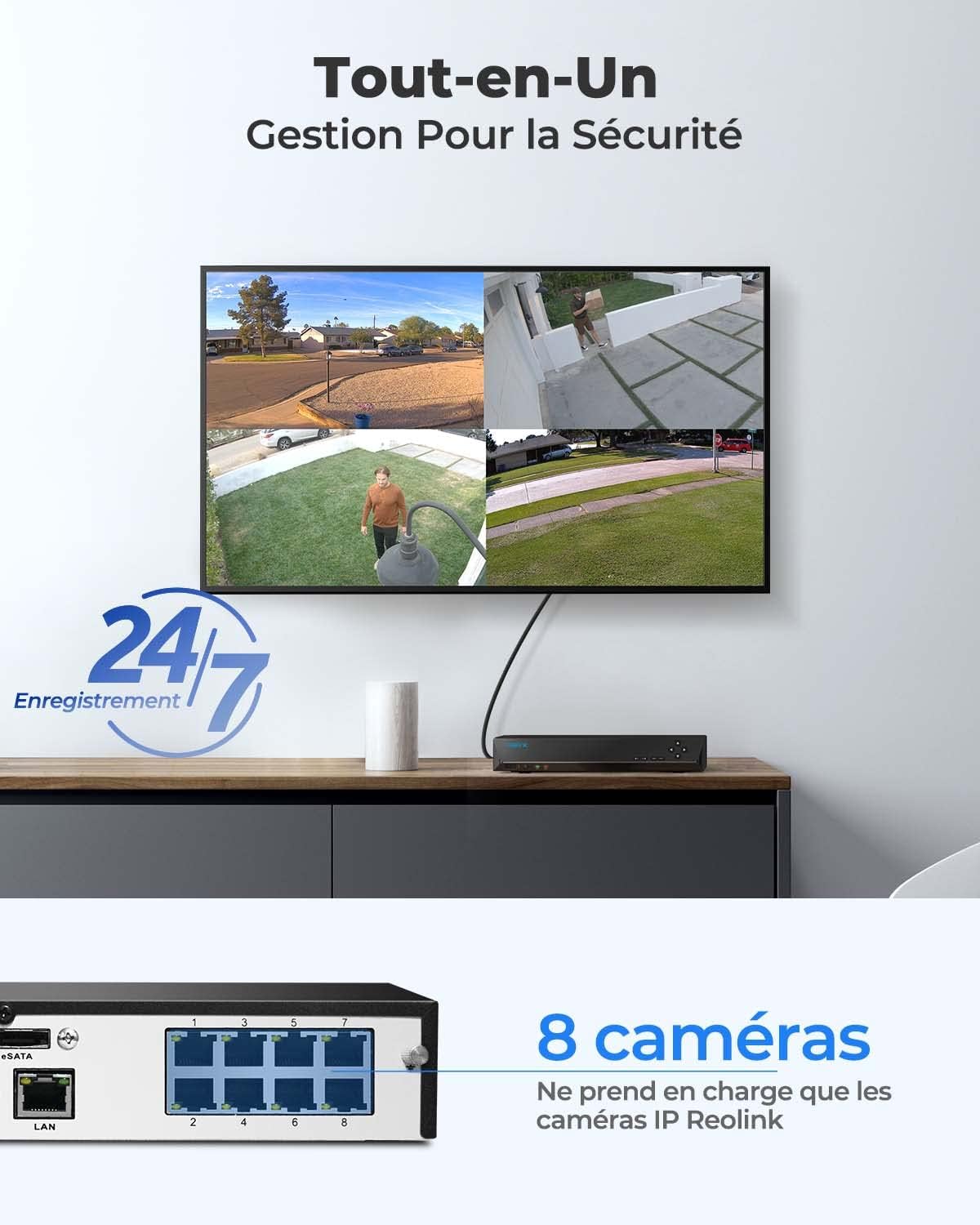 Reolink RLN8-410 NVR 4K 8 canaux + HDD 2TO, compatible 4MP–16MP caméras