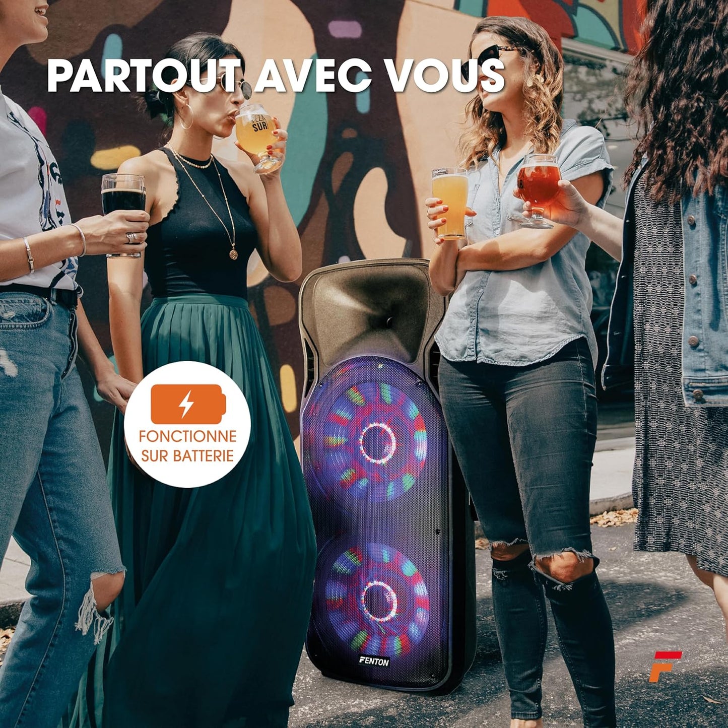 Fenton FT215LED enceinte sono 1600W LEDs Bluetooth, 2x15", batterie intégrée