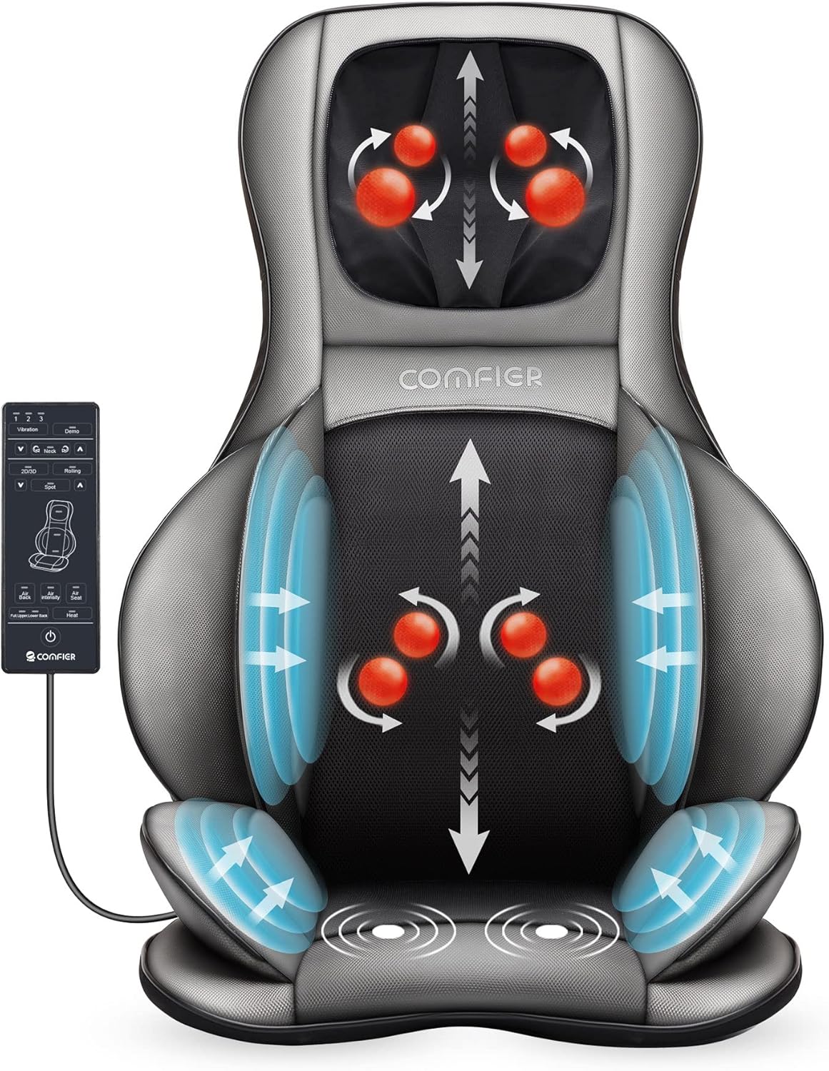 COMFIER siège massant Shiatsu dos & cou, 2D/3D, chaleur, compresse réglable