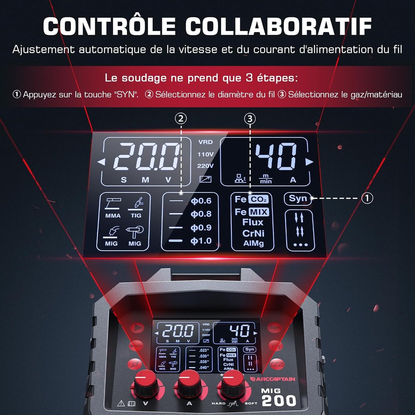ARCCAPTAIN poste soudure MIG MAG 6-en-1, 200A, TIG, sans gaz, multi-process