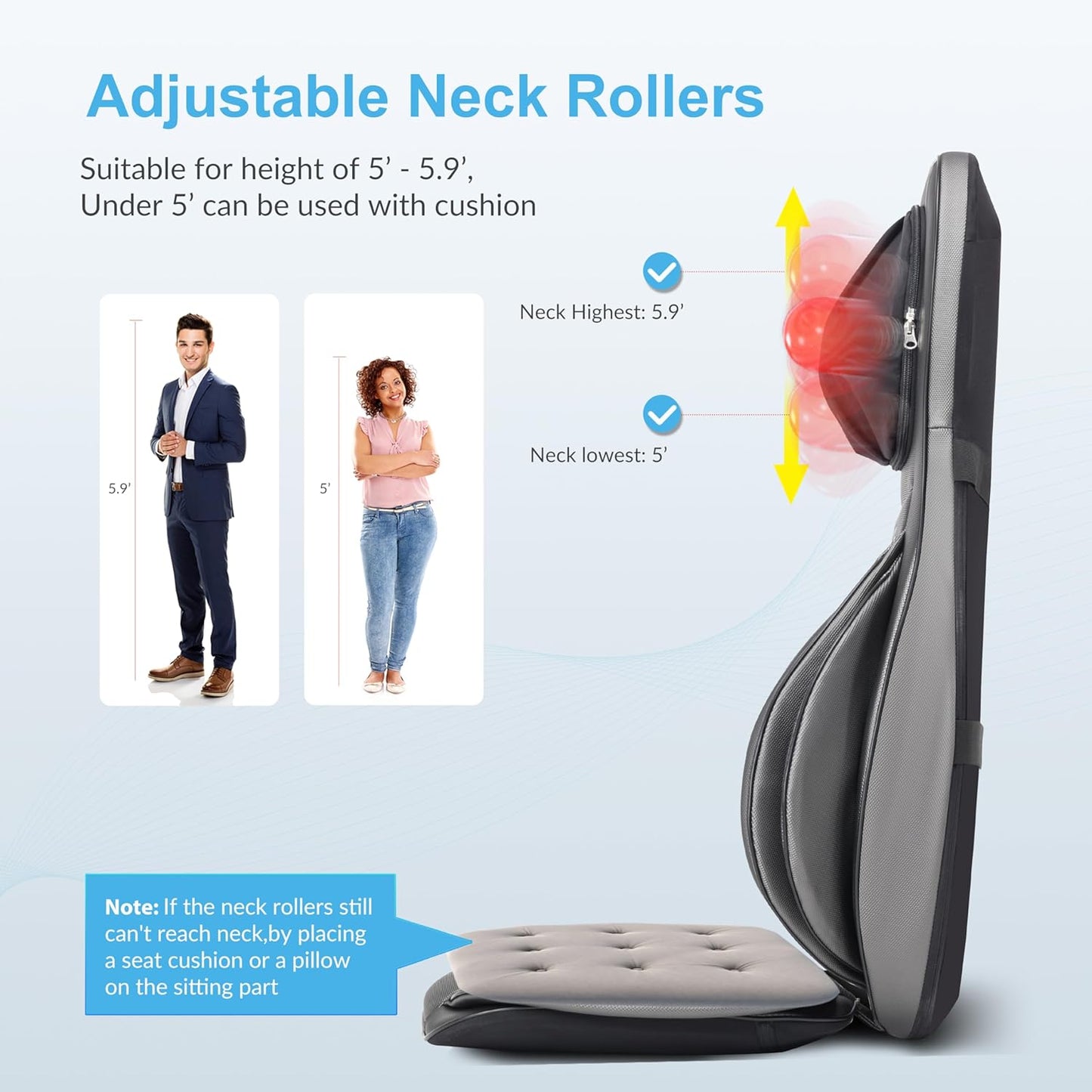 COMFIER siège massant Shiatsu dos & cou, 2D/3D, chaleur, compresse réglable