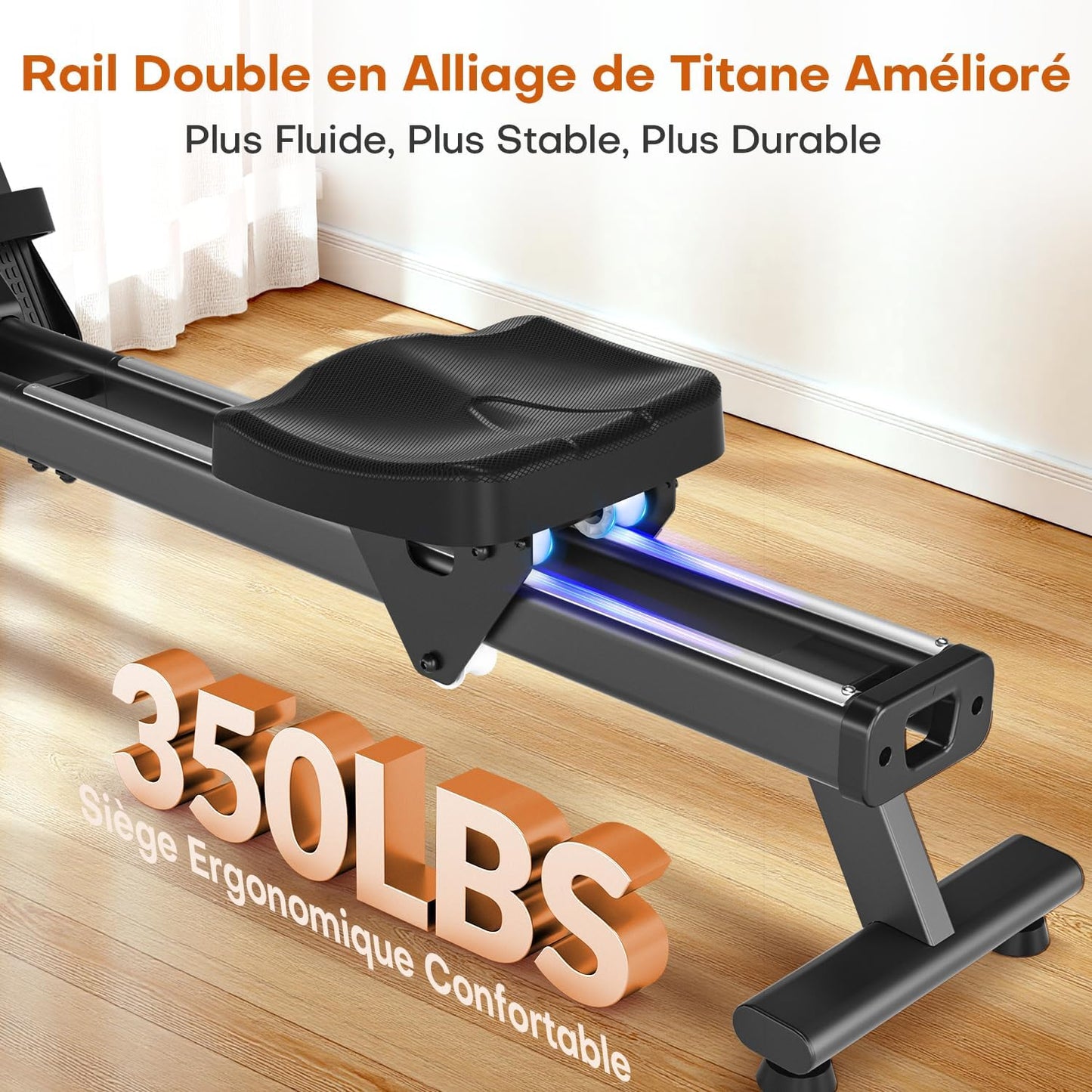 DMASUN rameur magnétique, 16 niveaux, double rail, silencieux, app, max 160kg