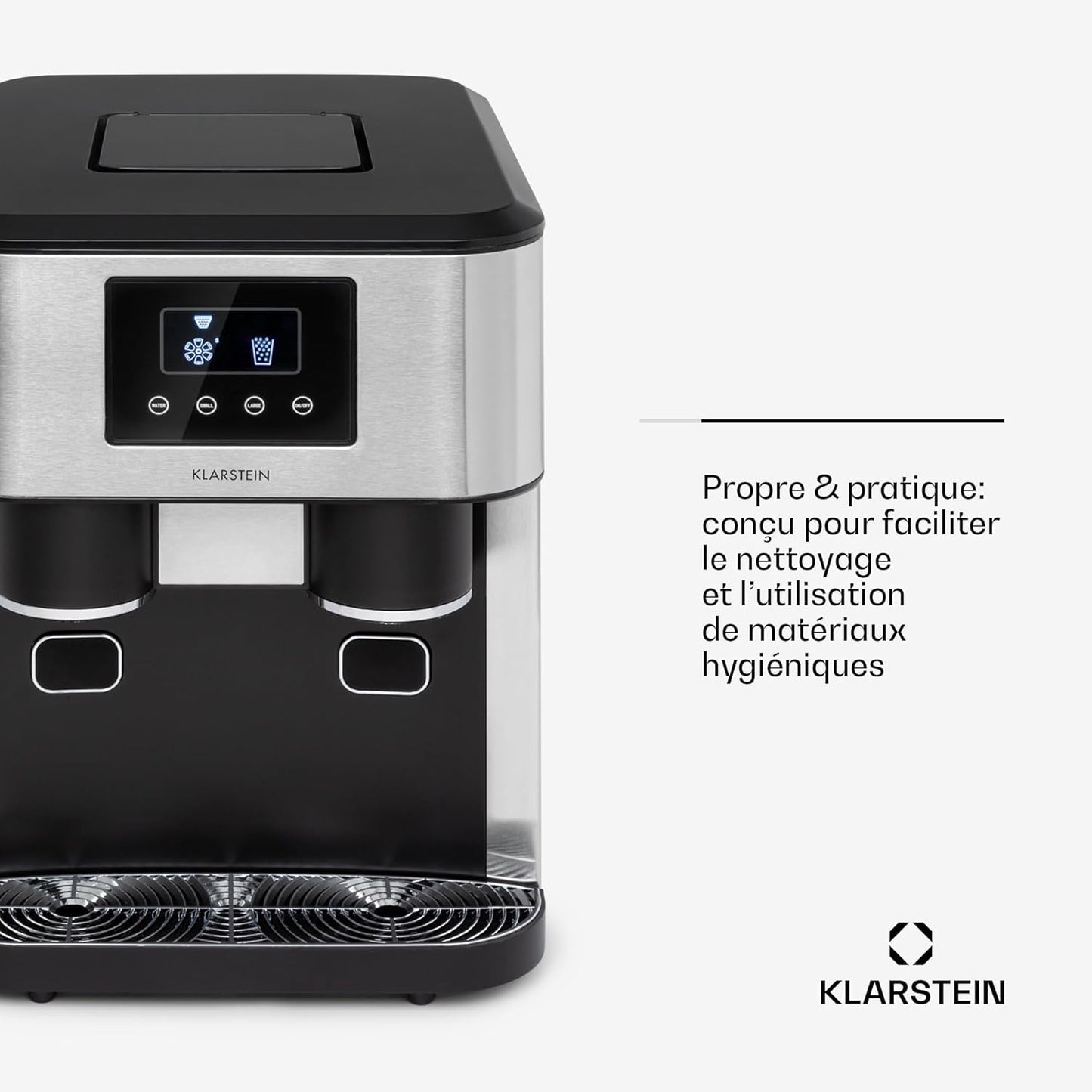 Klarstein machine glaçons 1.8L, 15kg/jour, concassés ou balles, alarme, nettoyage facile