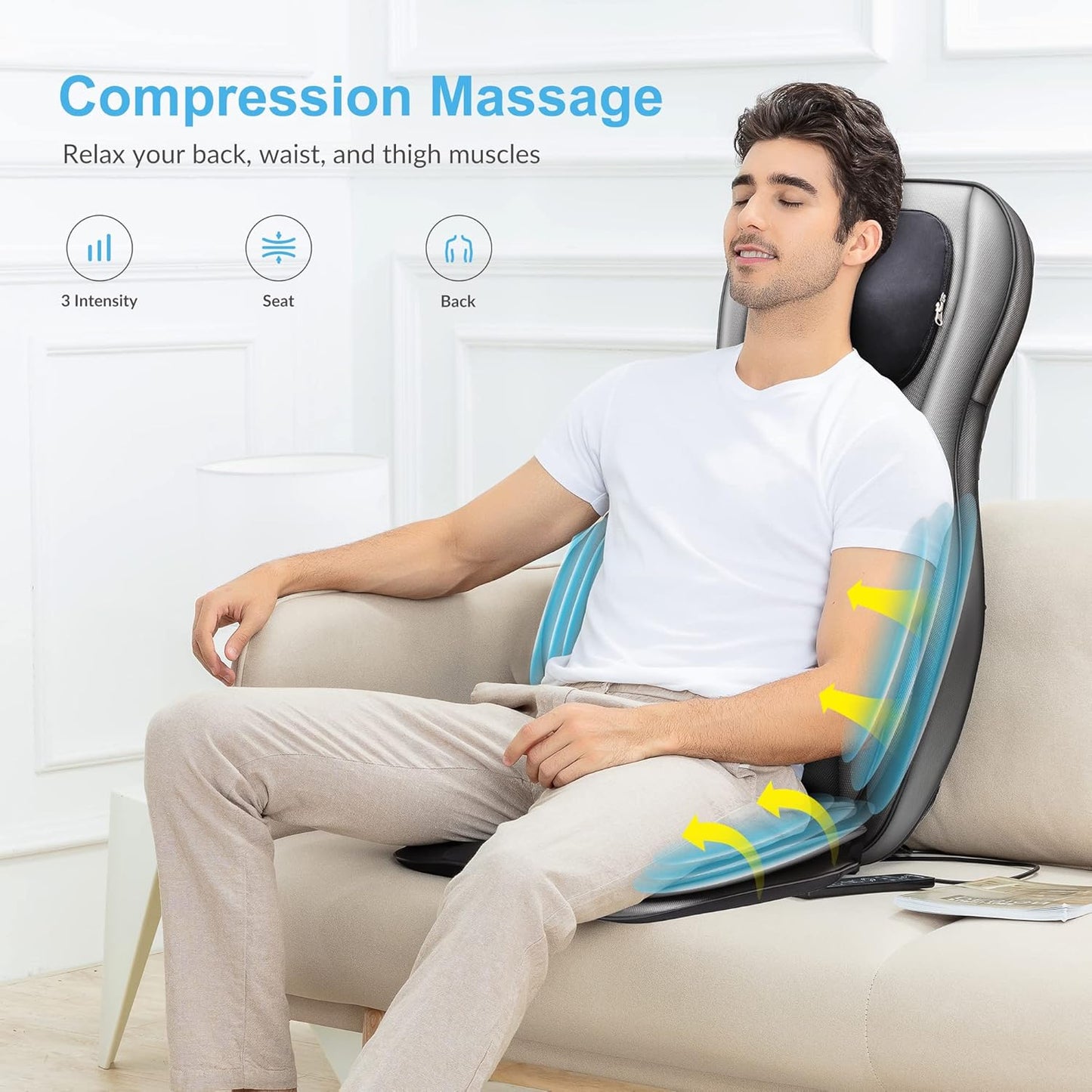 COMFIER siège massant Shiatsu dos & cou, 2D/3D, chaleur, compresse réglable