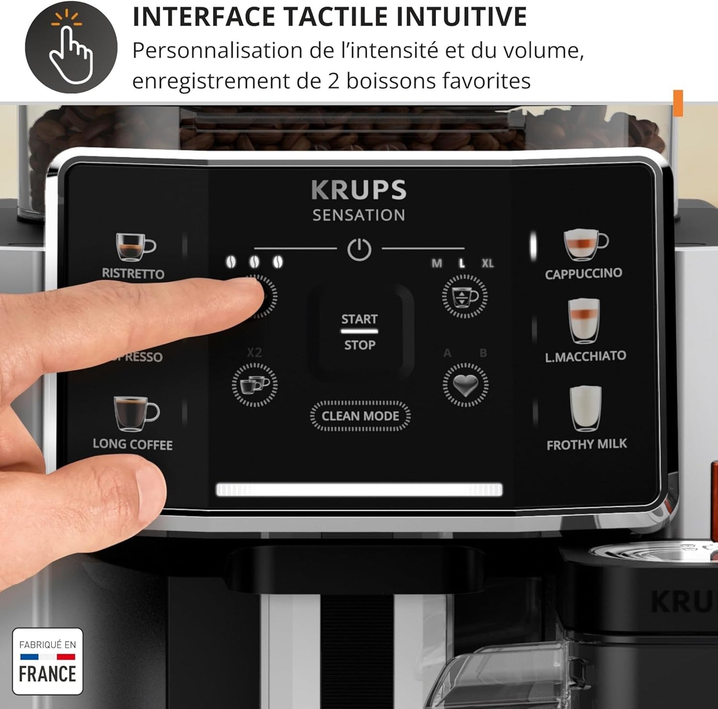 Krups Sensation Lait expresso grains, 6 boissons, carafe lait, EA912E10