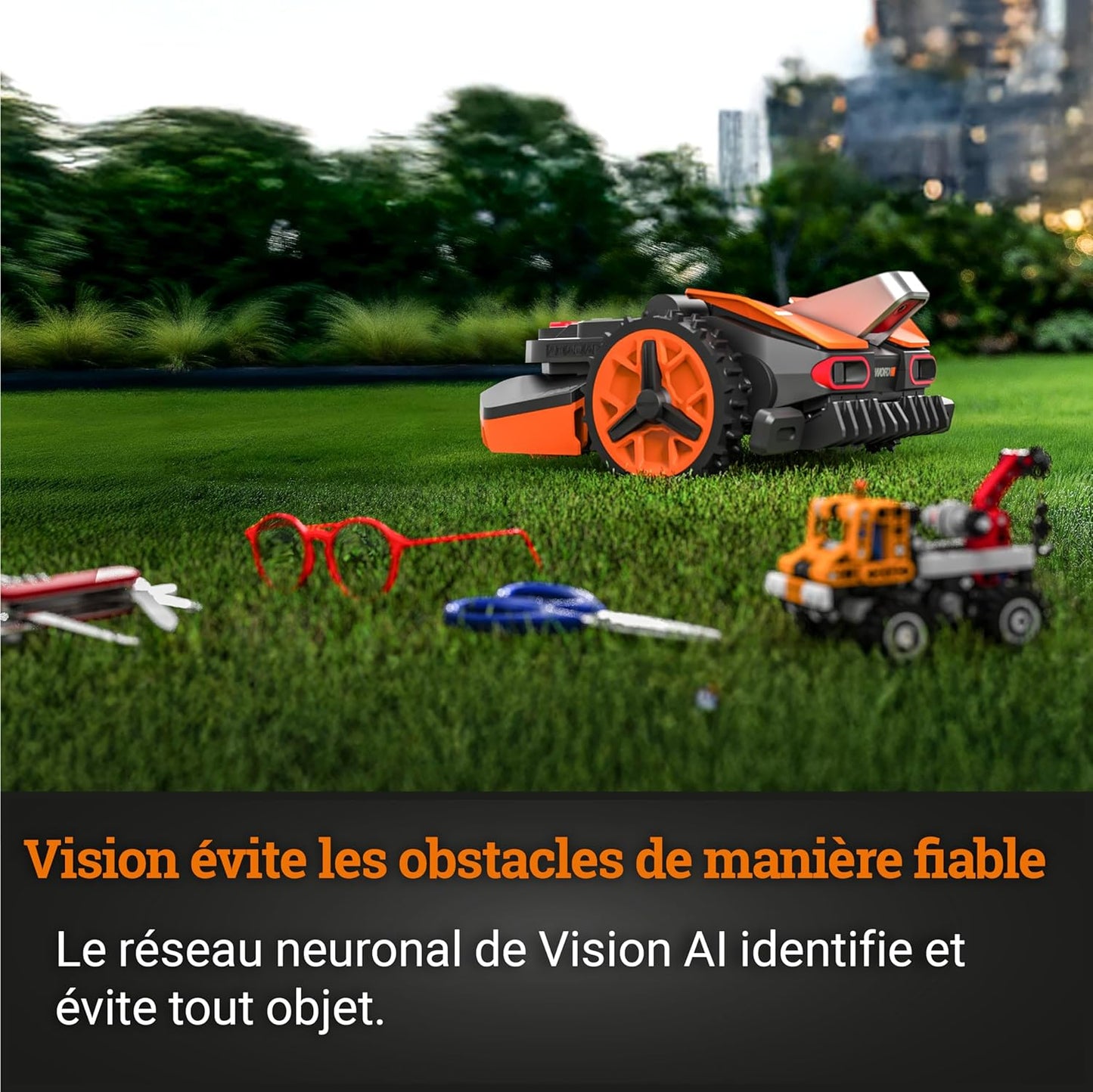 WORX Landroid Vision WR205E robot tondeuse 500m², IA, bordure, caméra