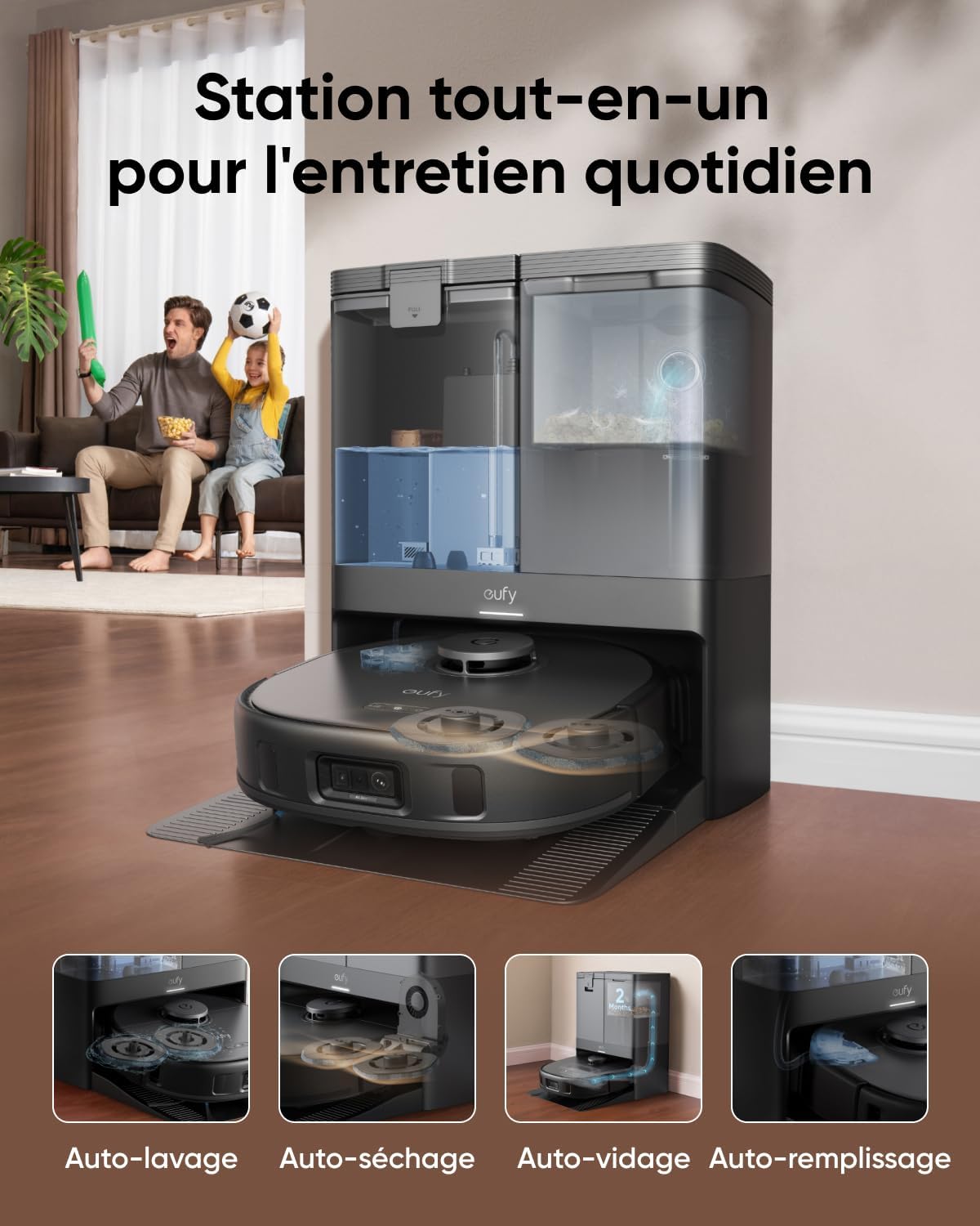eufy X10 Pro Omni robot aspirateur, lavage/séchage auto, 8000Pa, obstacles