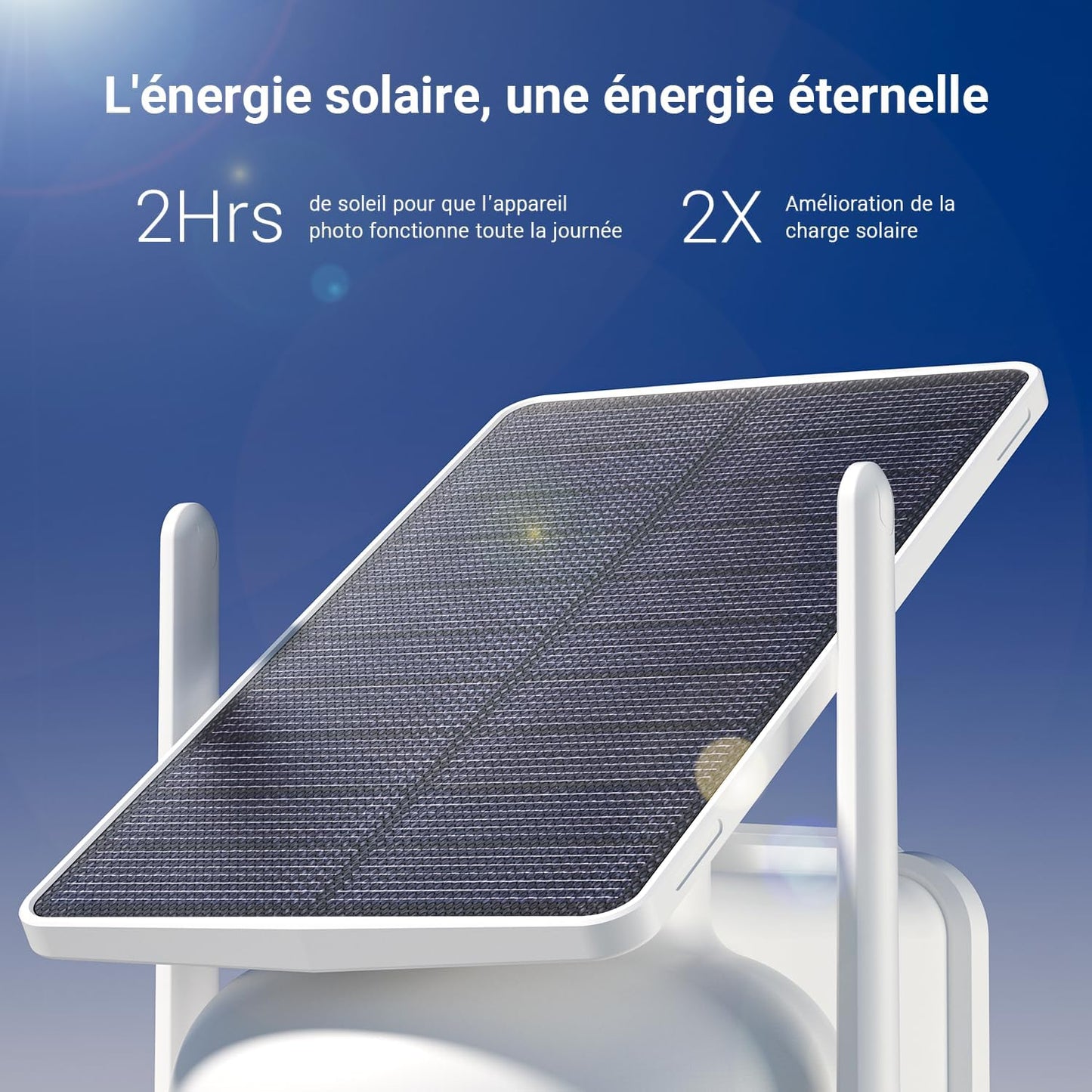 ANSQUE caméra surveillance WiFi 2K solaire, kit 4 caméras PTZ 360°, alarme couleur