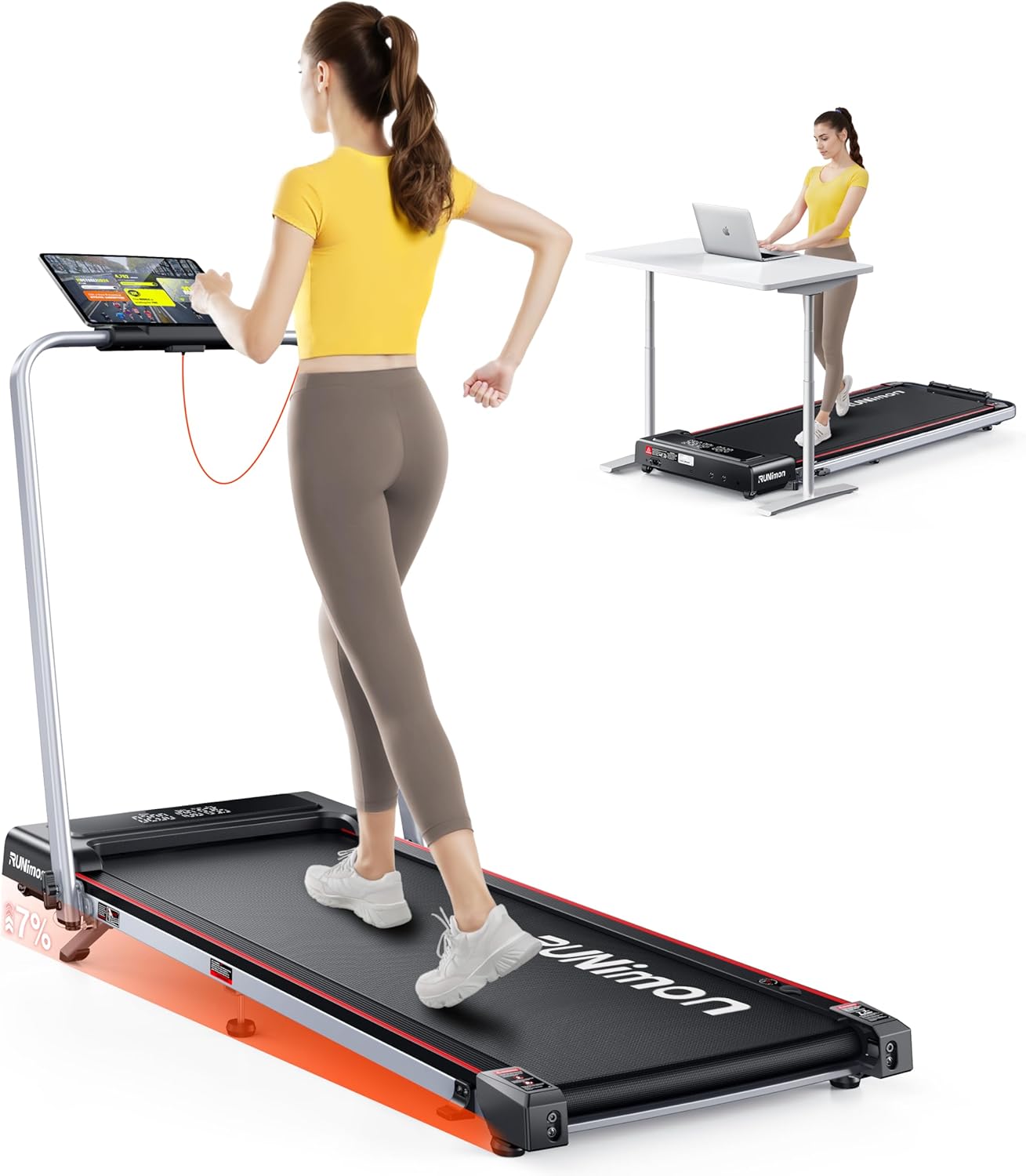 RUNIMON tapis 6-en-1, pliable, 12 km/h, 2.5HP, LED double, APP intelligente
