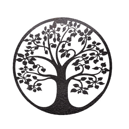 Silhouette d'arbre de vie rétroéclairée à l'énergie solaire - Décoration murale d'extérieur en métal