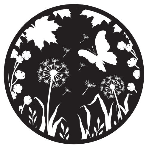 Décoration murale en métal avec silhouette de pissenlit et papillon rétroéclairé à l'énergie solaire – Décoration de jardin extérieur