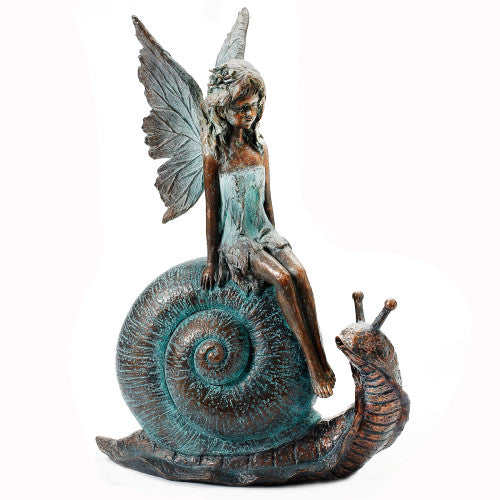 Fée en résine sur escargot ou avec bulle de fleur lumineuse solaire - Sculpture magique pour décoration de jardin intérieur et extérieur