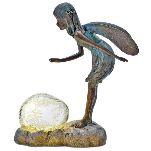 Fée en résine sur escargot ou avec bulle de fleur lumineuse solaire - Sculpture magique pour décoration de jardin intérieur et extérieur