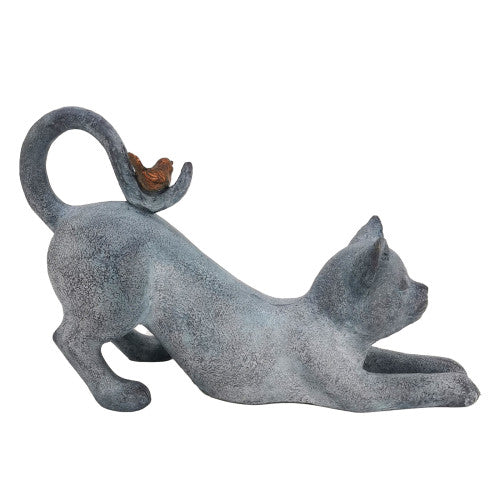 Sculpture de chat en résine avec oiseau – Effet pierre – Adorable chaton animal pour décoration de jardin intérieur/extérieur