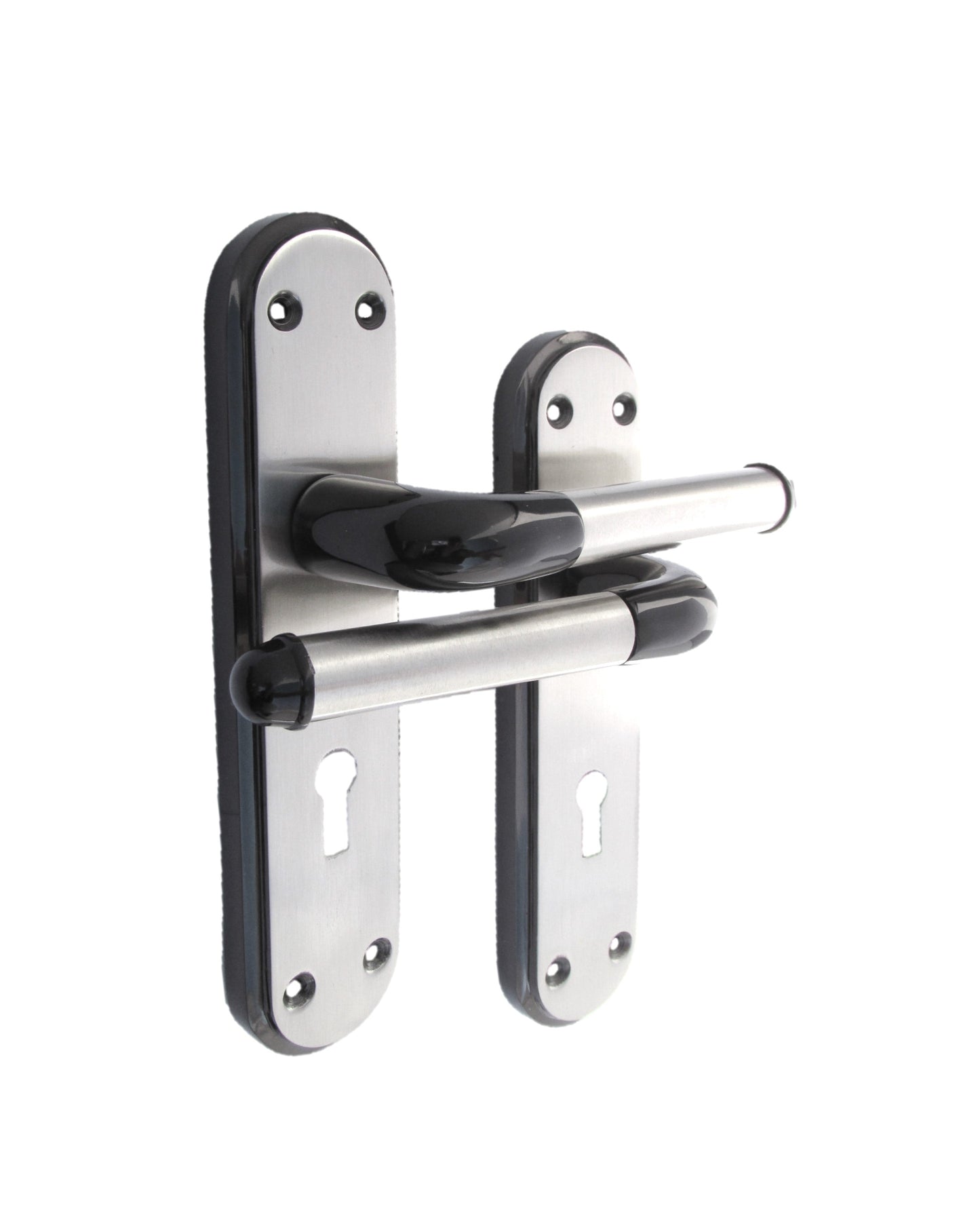 Poignée de porte Marina à levier de verrouillage bicolore - Nickel noir et satiné