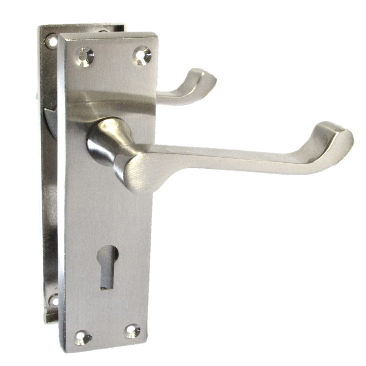 Poignées de porte victoriennes à levier et serrure à volutes - Pack satiné 150 x 40 mm