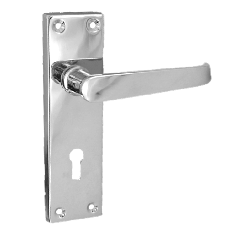 Poignées de porte à levier droit, serrure, clés, charnières - Chrome 150 x 40 mm