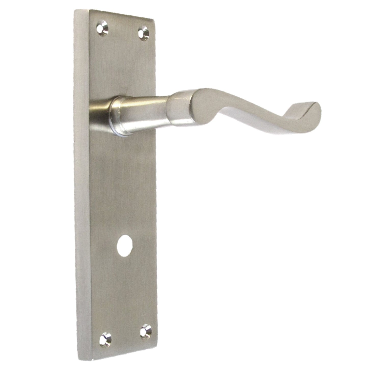 Poignées de porte victoriennes à levier et serrure de salle de bain - Pack satiné 150 x 40 mm