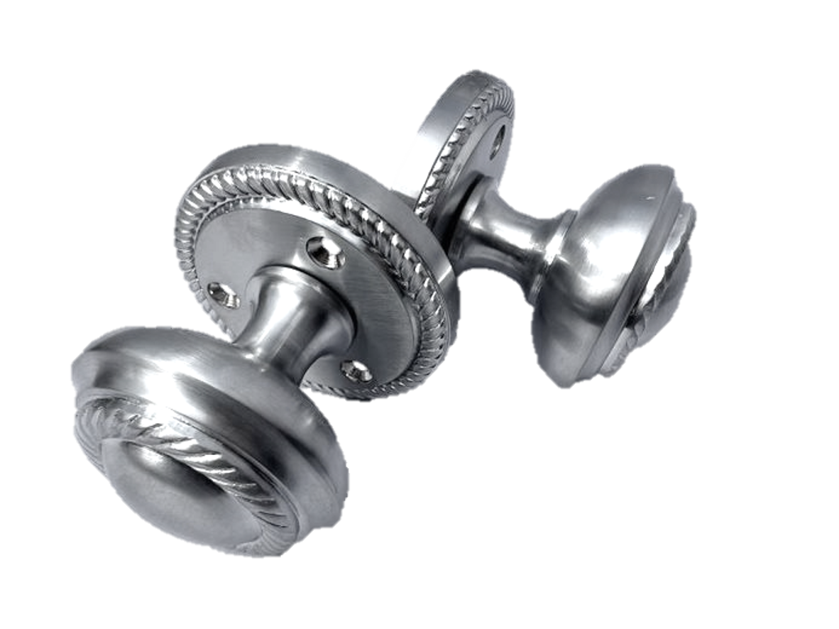 Boutons de porte ronds style géorgien à mortaise - Argent satiné 62 mm
