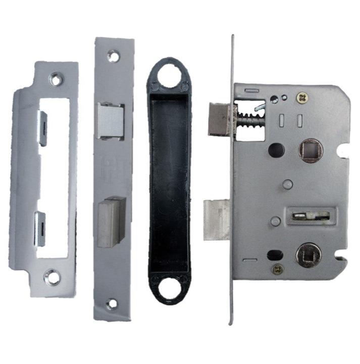Serrure à mortaise pour salle de bain, serrure à guillotine chromée, 64 mm, pêne traversant, porte de bain réversible