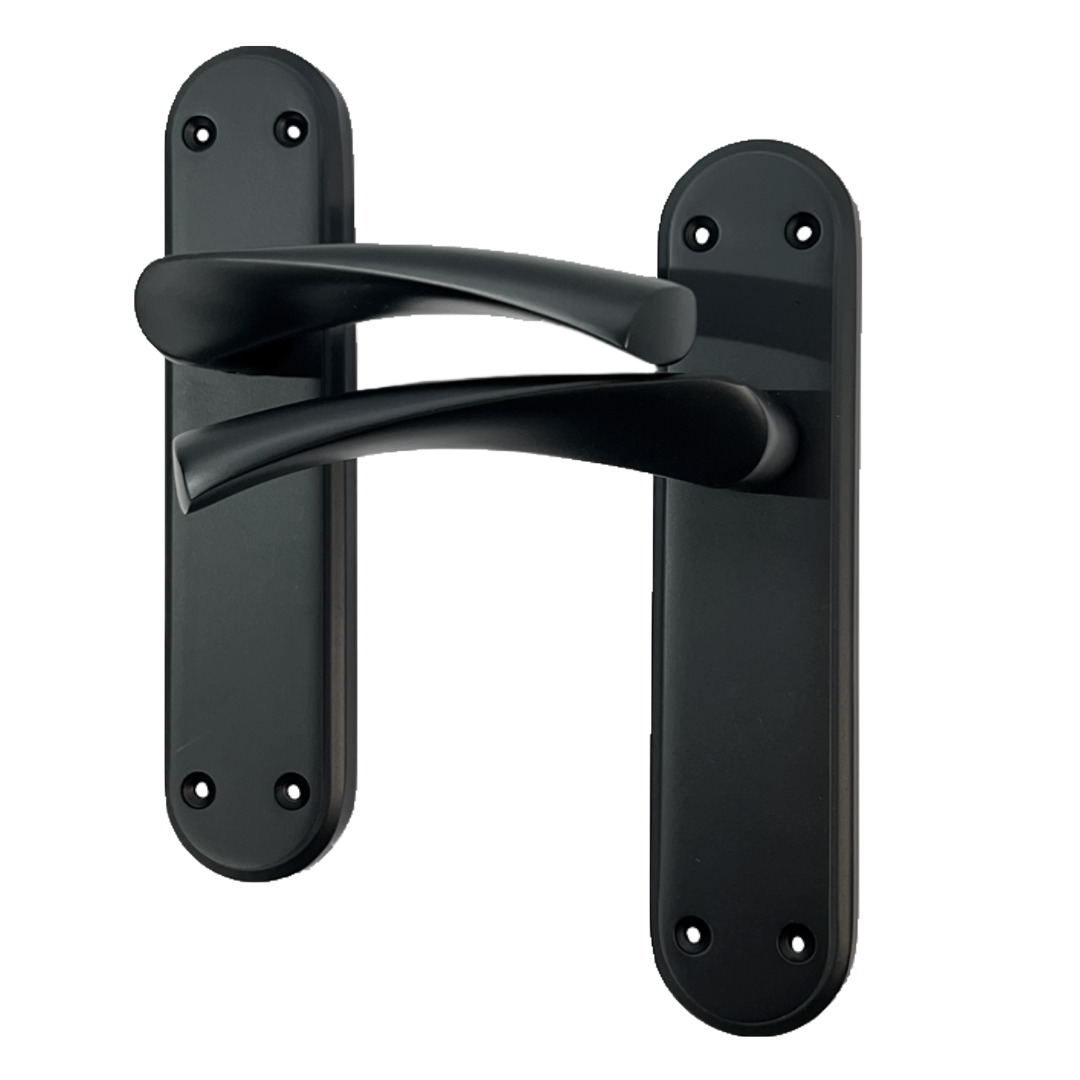 Poignées de porte Genova noir mat avec loquet à levier tournant sur plaque arrière Marina moderne