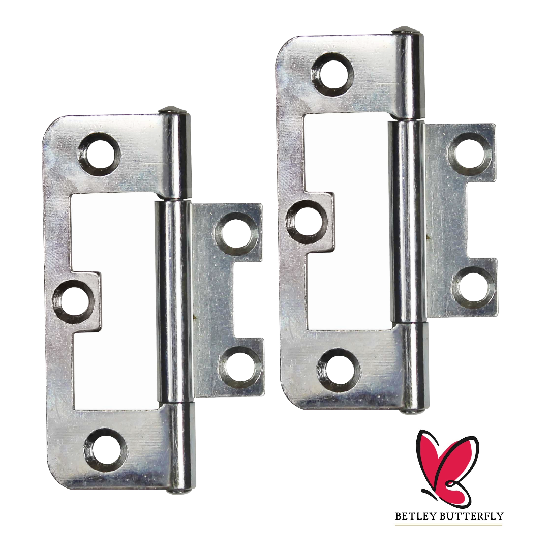 Paire de charnières affleurantes pour portes d'armoires, 50, 60, 75, 100 mm, plaque de fixation zinguée