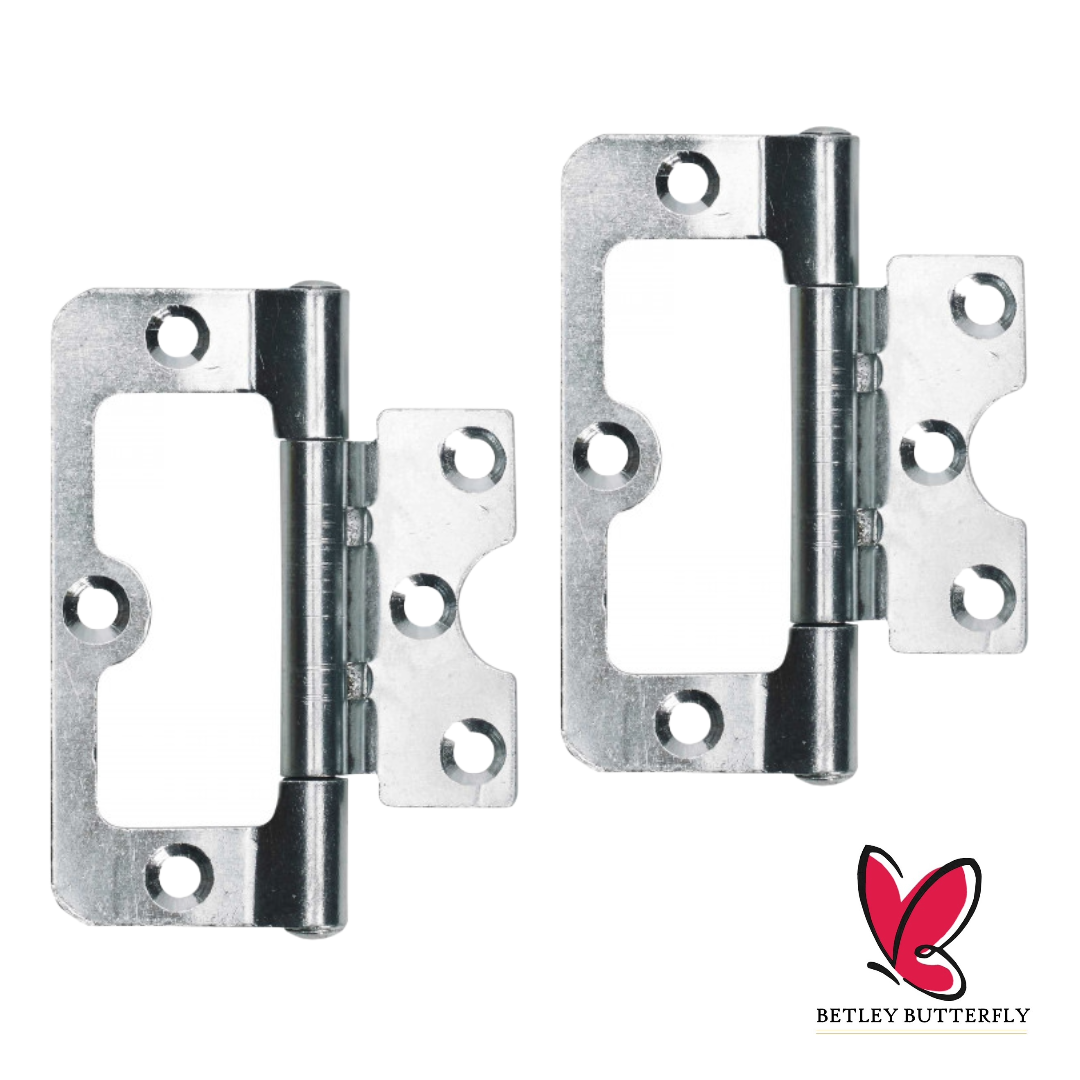 Paire de charnières affleurantes pour portes d'armoires, 50, 60, 75, 100 mm, plaque de fixation zinguée
