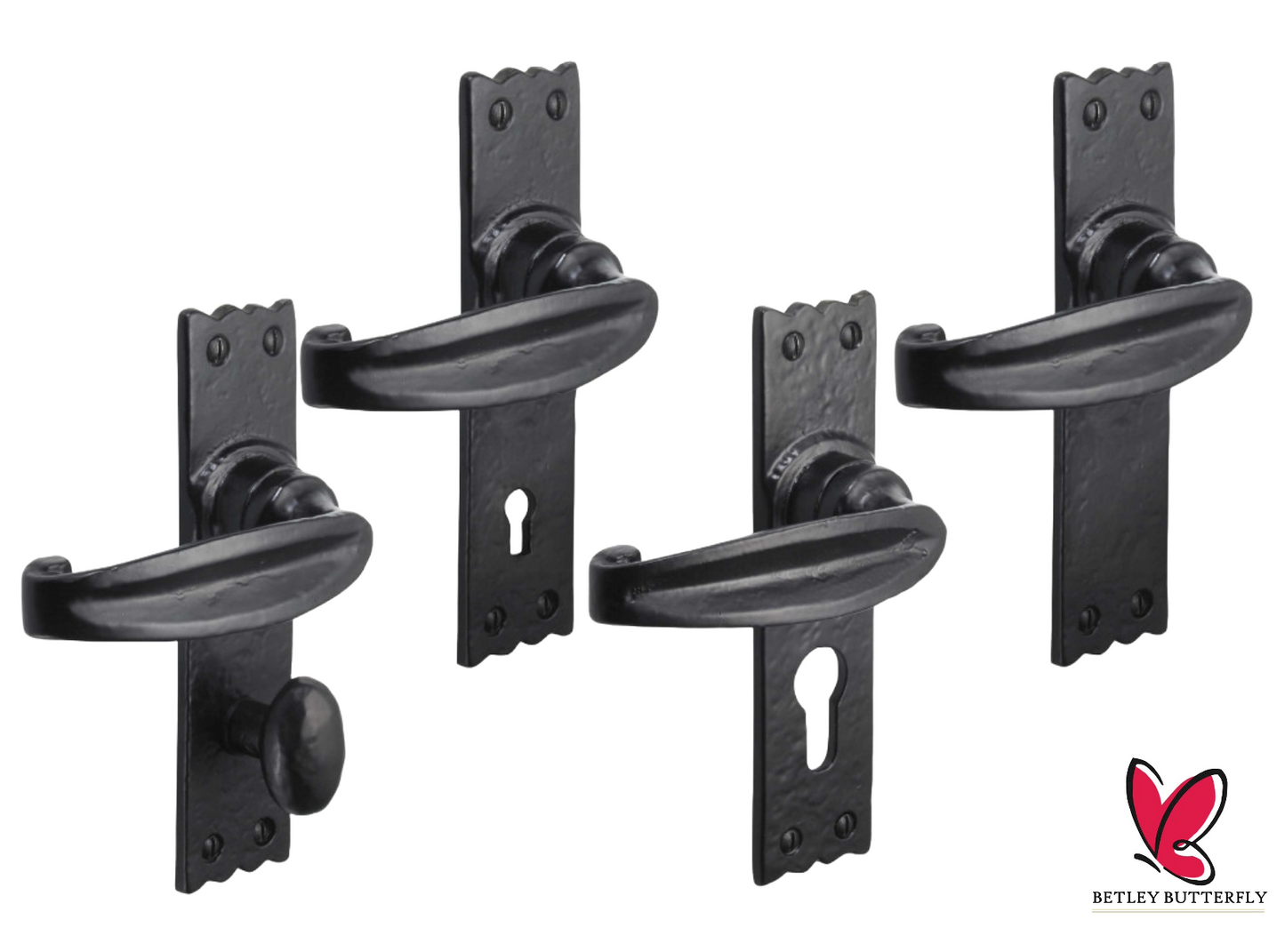 Poignées de porte en fer noir 158 x 38 mm, style cottage vintage antique, avec serrure à levier, style européen pour salle de bain