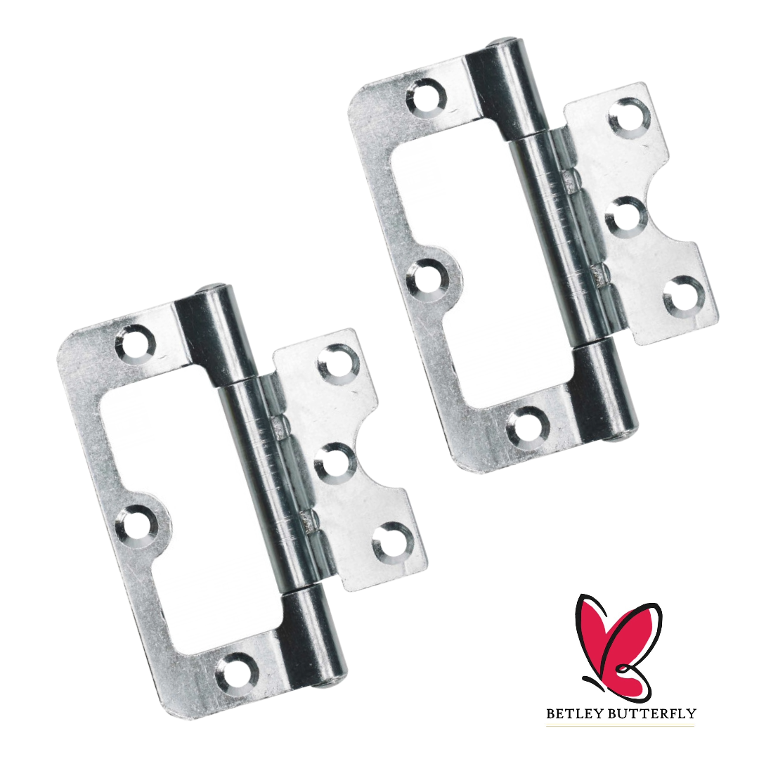 Paire de charnières affleurantes pour portes d'armoires, 50, 60, 75, 100 mm, plaque de fixation zinguée