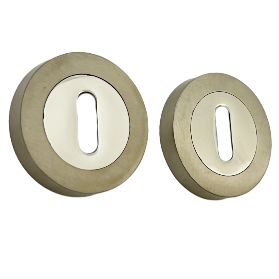 Paire de cache-serrures de serrure à mortaise en chrome et nickel satiné