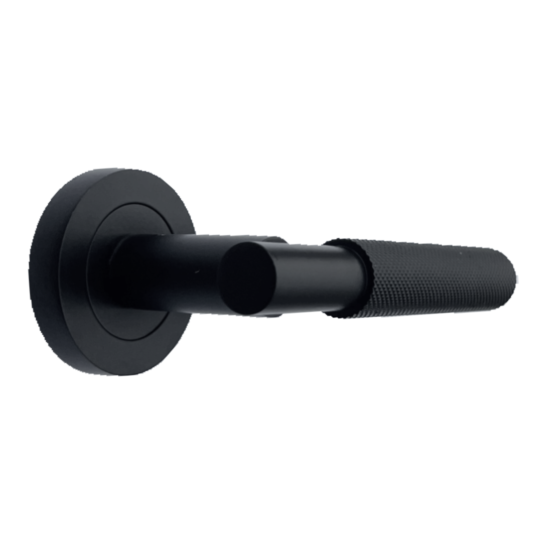 Poignées de porte moletées tournantes, levier noir mat sur rosace ronde, poignée de loquet de luxe