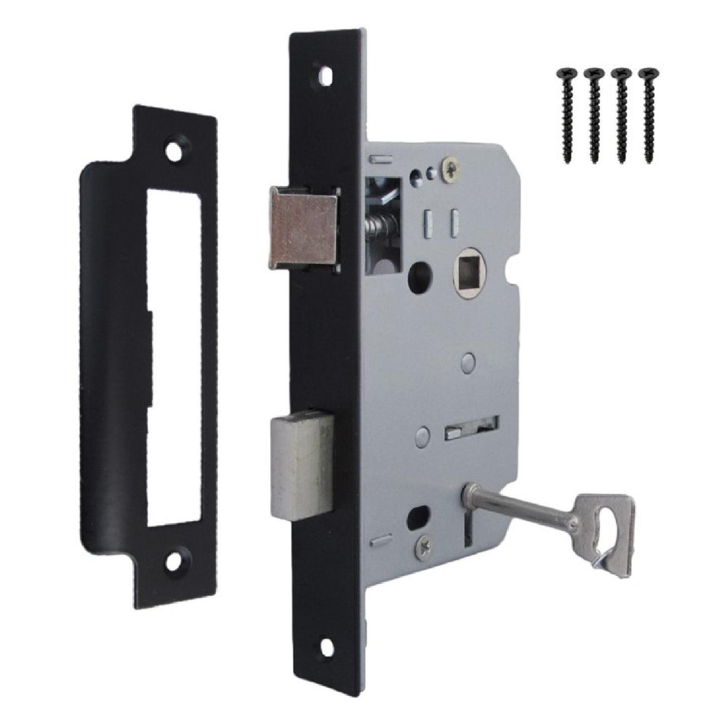 Serrure à mortaise à 3 leviers, noire mate, pour châssis, clé 3" 76 mm, verrou traversant, poignée de salle de bain réversible