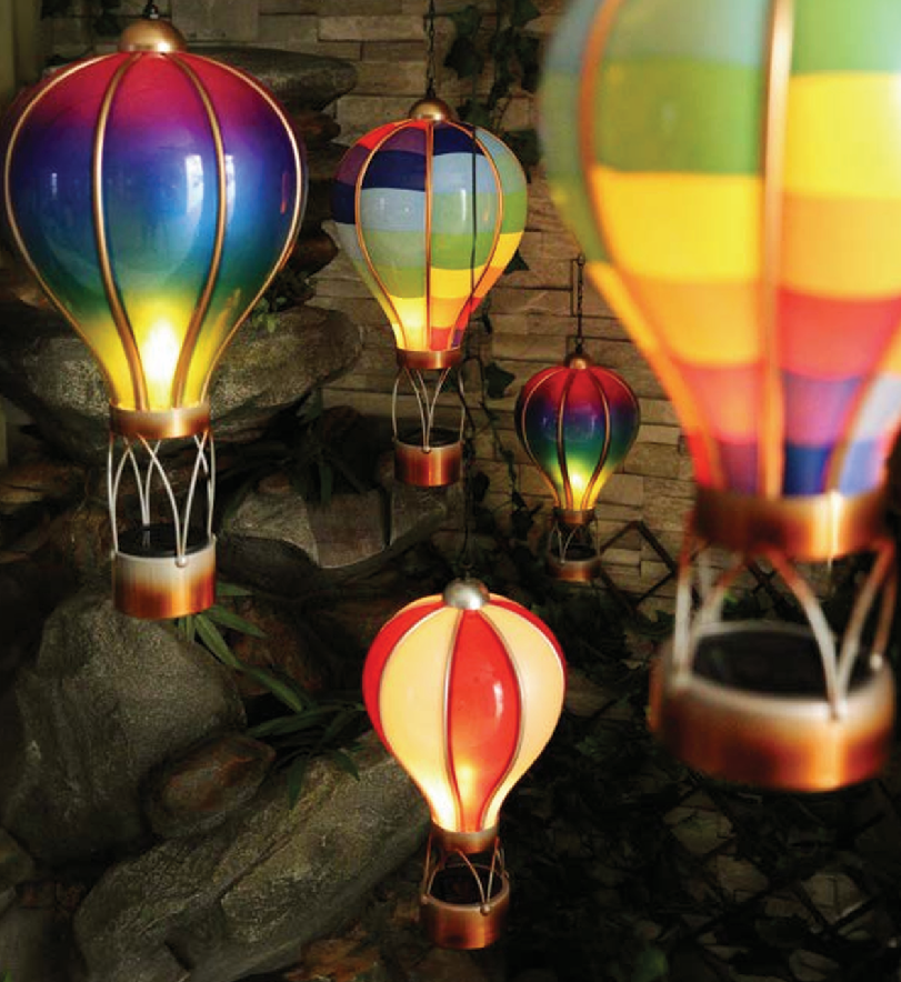 Montgolfière solaire Spectrum – Lampe LED suspendue d'extérieur pour décoration de jardin, terrasse et porche