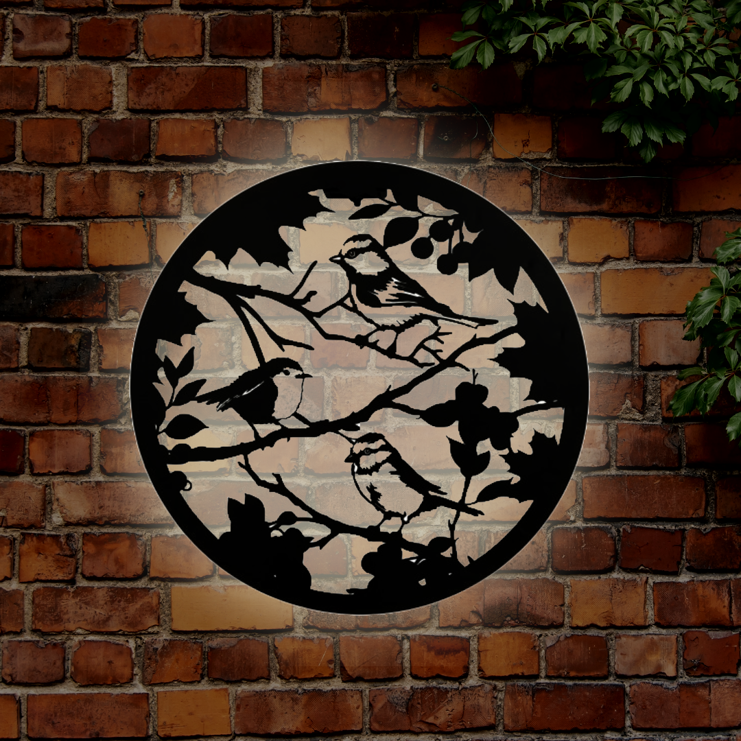 Décoration murale en métal avec silhouette d'oiseau britannique rétroéclairée à l'énergie solaire – Décoration de jardin extérieur