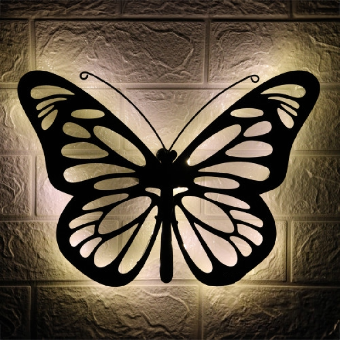 Décoration murale solaire rétroéclairée papillon et abeille – Décoration de jardin extérieure en métal avec éclairage