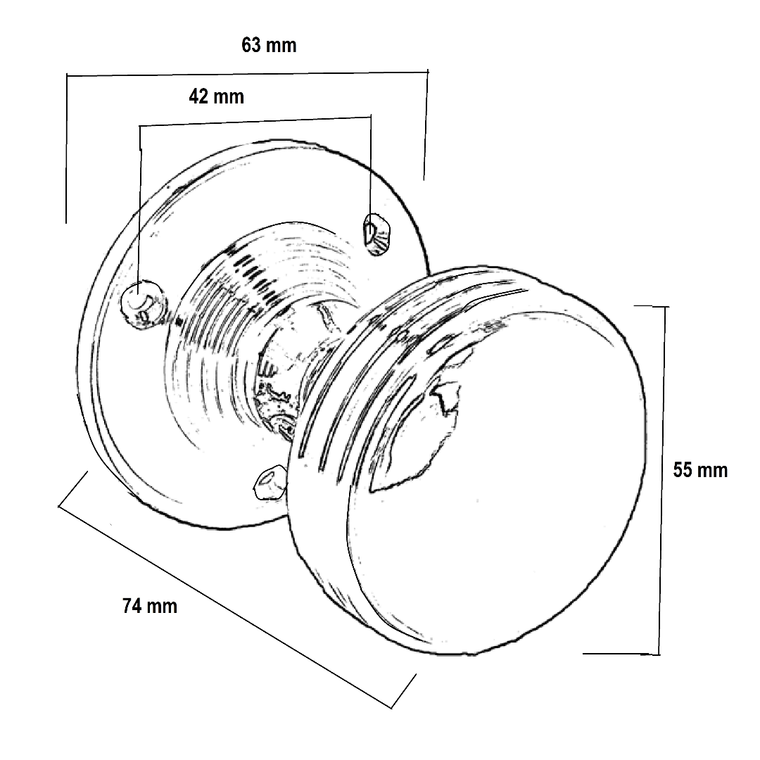 Boutons de porte cannelés à mortaise robustes - Laiton poli 64 mm