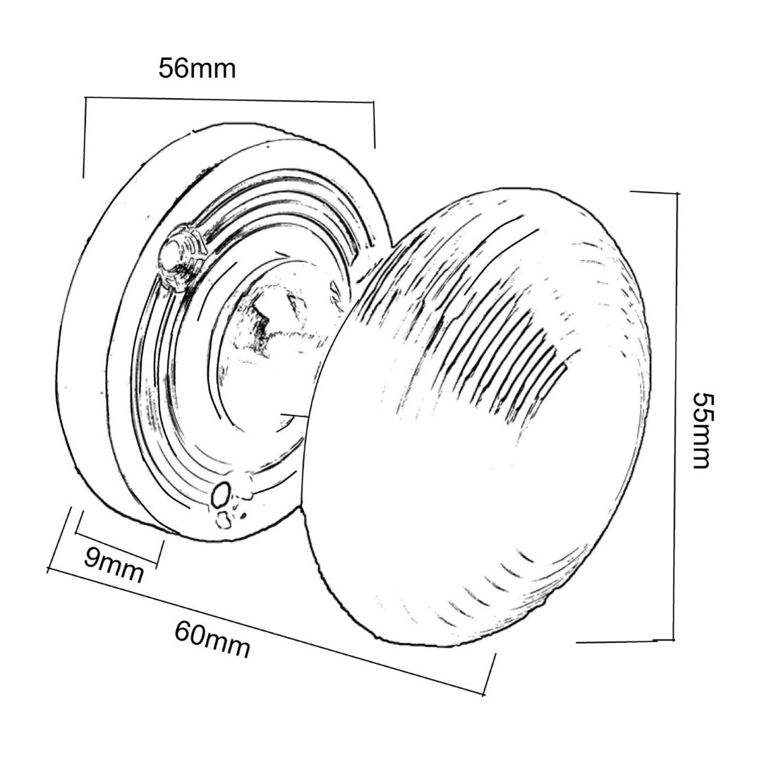 Boutons de porte ronds cannelés à mortaise - Satin 56 mm