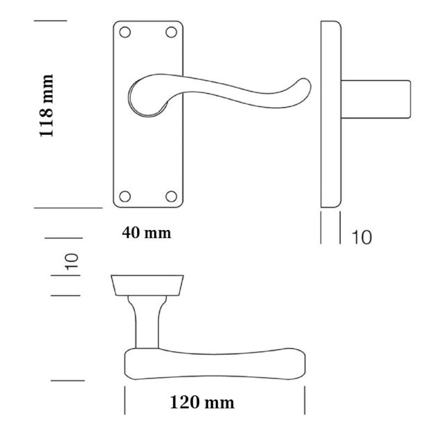 Poignées de porte à levier à défilement et loquet interne - Noir mat 118 x 40 mm