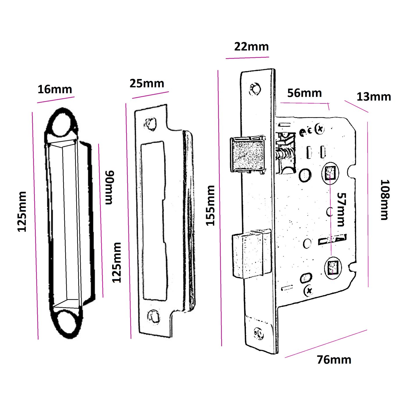 Serrure à mortaise pour salle de bain, serrure à guillotine en nickel, 7,6 cm, verrou traversant pour porte de bain réversible