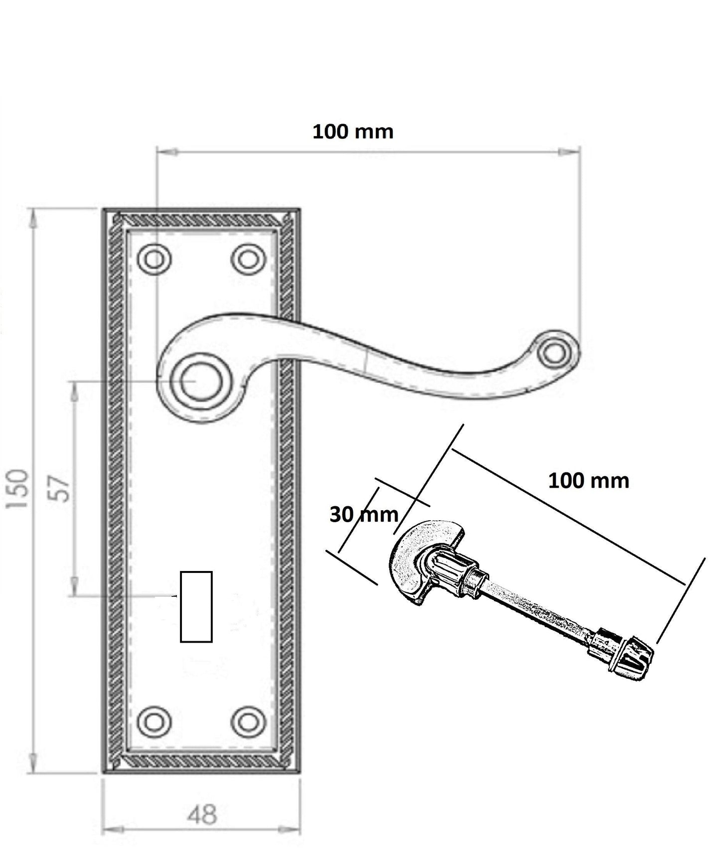 Poignées de porte de salle de bain en satin géorgien AVEC SERRURE