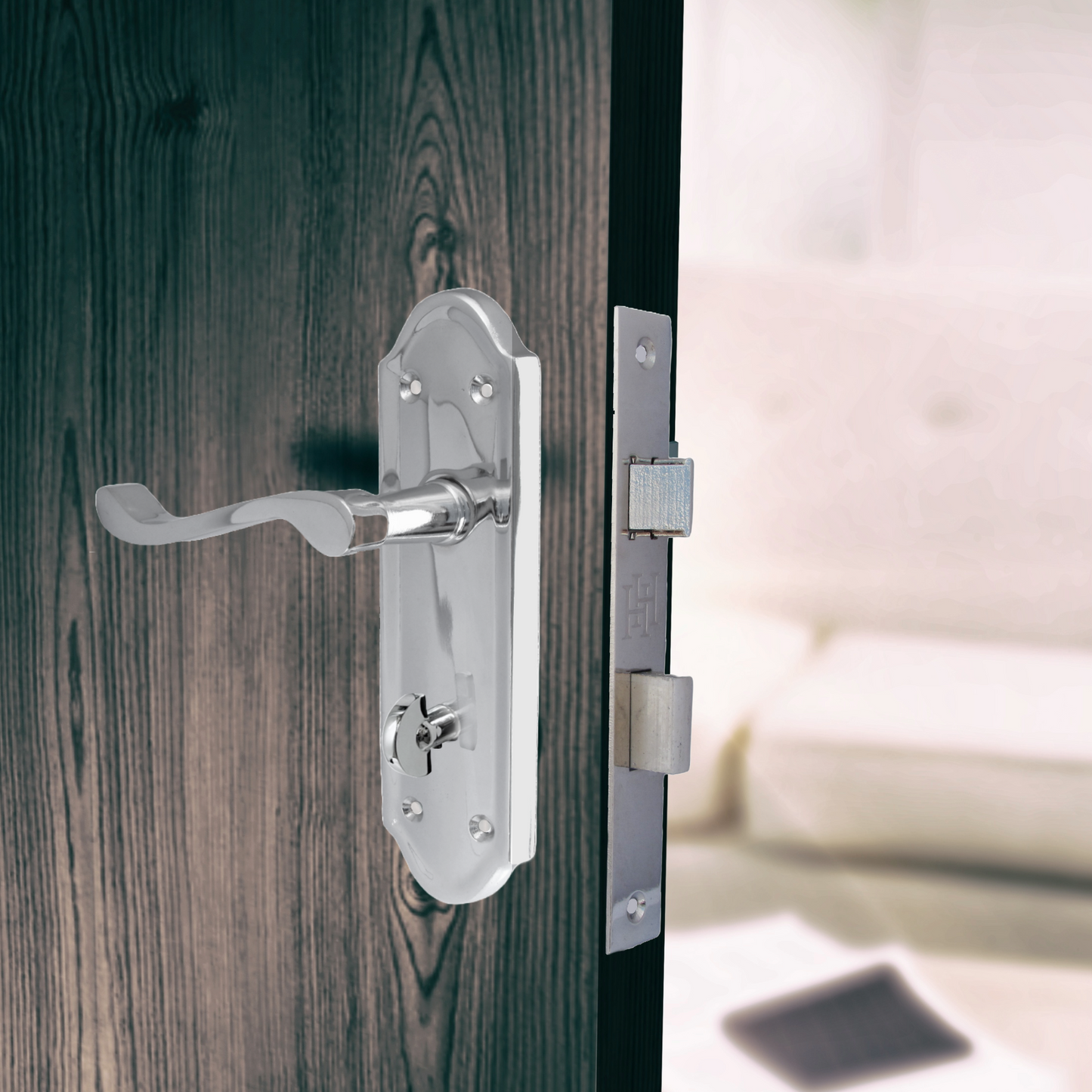 Poignée de porte de salle de bain Ashford avec levier à défilement - Charnières chromées pour salle de bain