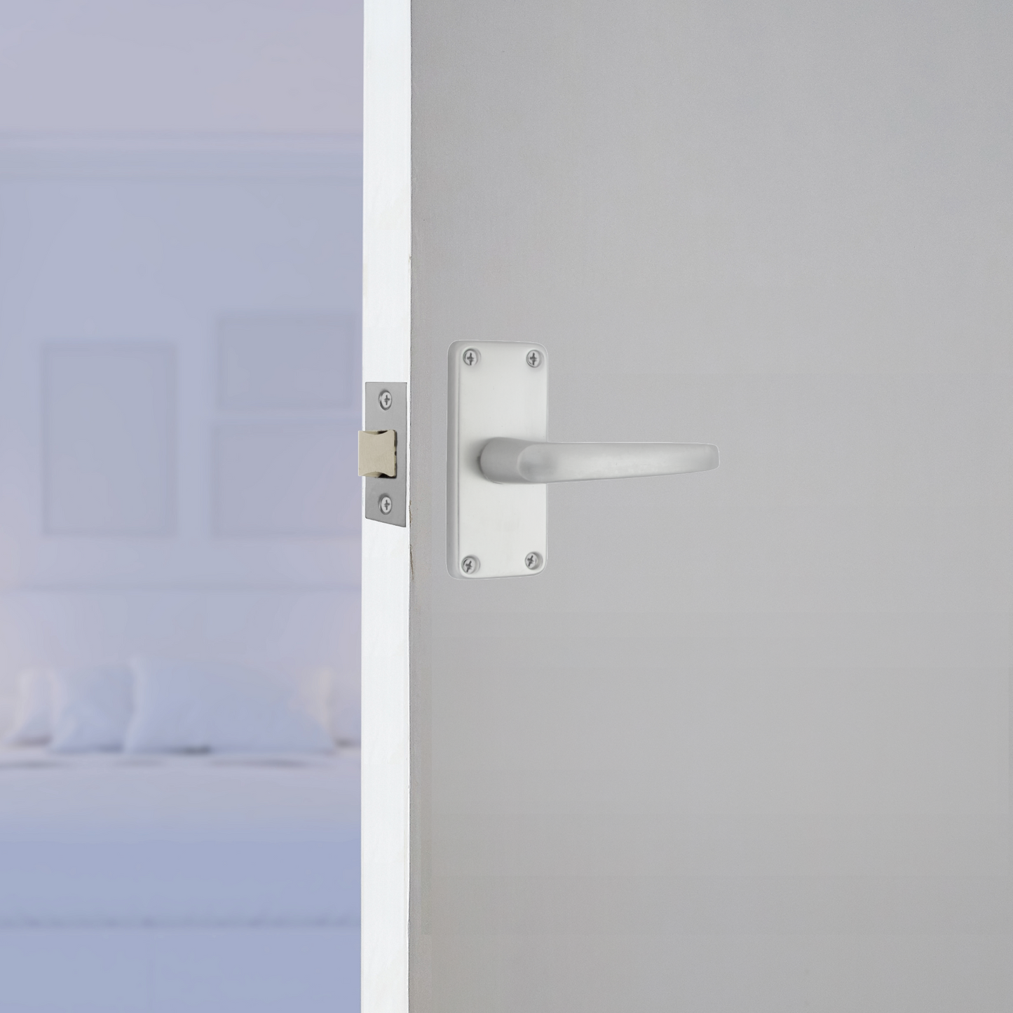 Poignées de porte à levier droites modernes en aluminium, argent satiné
