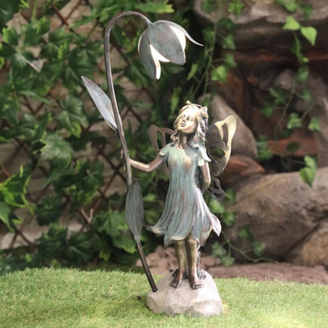 Fée en résine sur escargot ou avec bulle de fleur lumineuse solaire - Sculpture magique pour décoration de jardin intérieur et extérieur