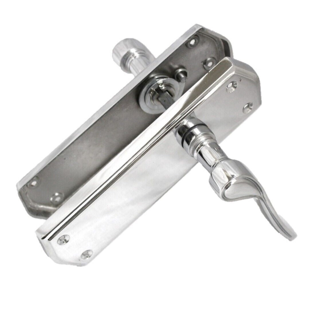 Poignées de porte stellaires en chrome poli sur plaque arrière, serrure à loquet, poignées de salle de bain