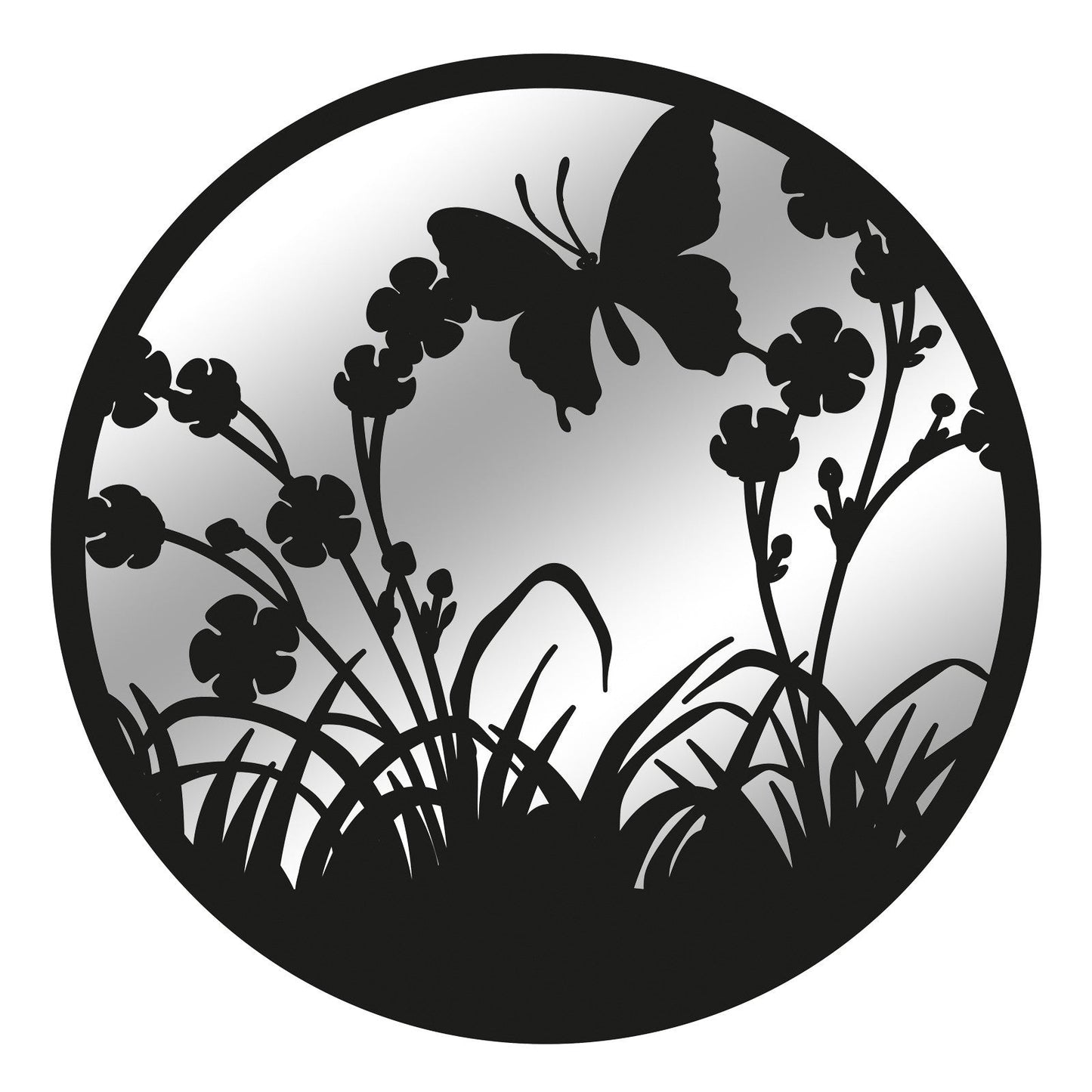 Miroir rond en métal avec silhouette de papillon volant - Bronze noir