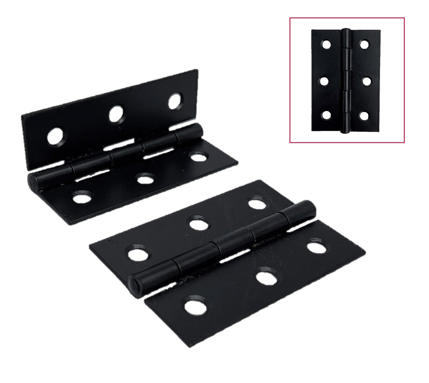 Charnières de porte noires mates de 75 mm (3 po) - Pack multiple
