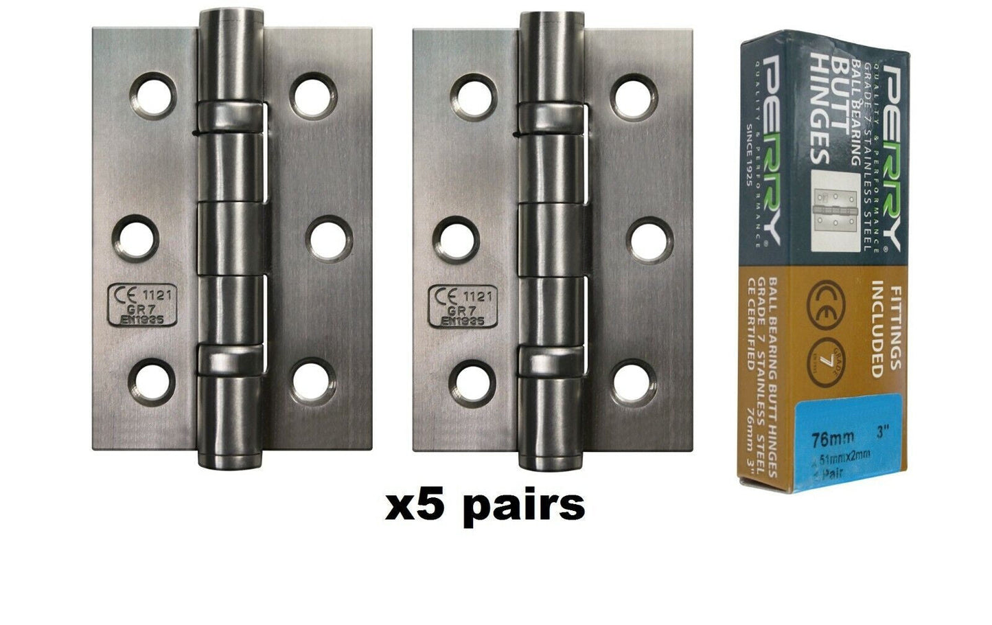 Charnières à billes en acier inoxydable PERRY SATIN 75 mm - Grade 7 - Marquage CE
