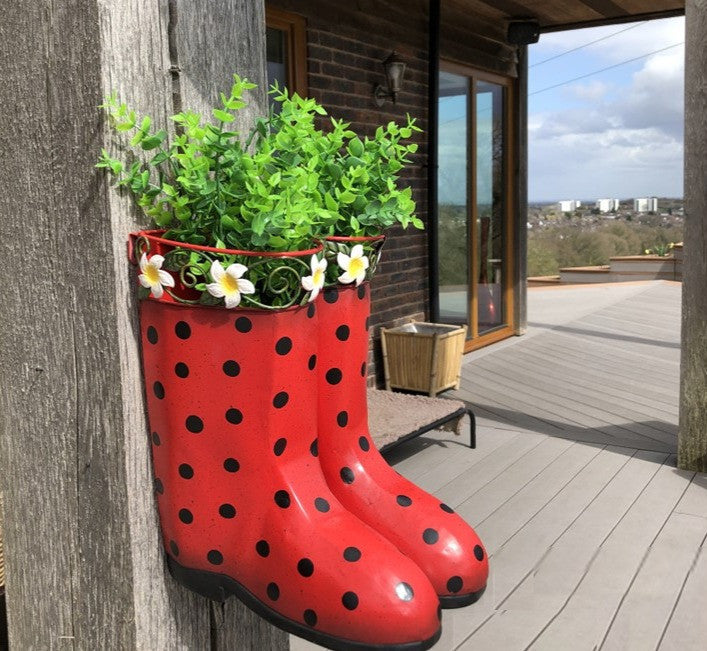 Paire de jardinières en métal Wellies - Rouge
